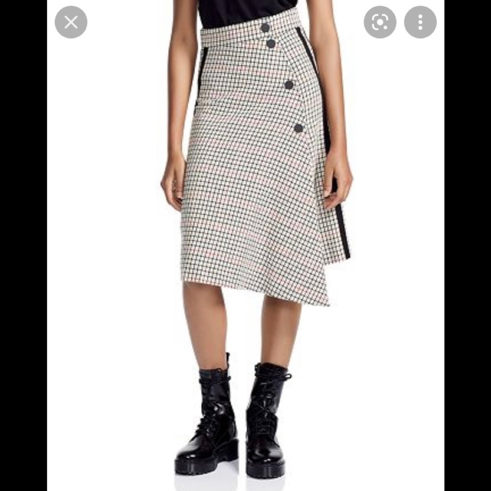 Maje Jessil Asymmetric Plaid Midi Skirt